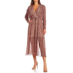 Ted Baker London Vallyy Draped Floral Dress Size 8 Maroon Pink